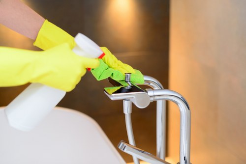 Commercial cleaner working in a Lambeth office reception area